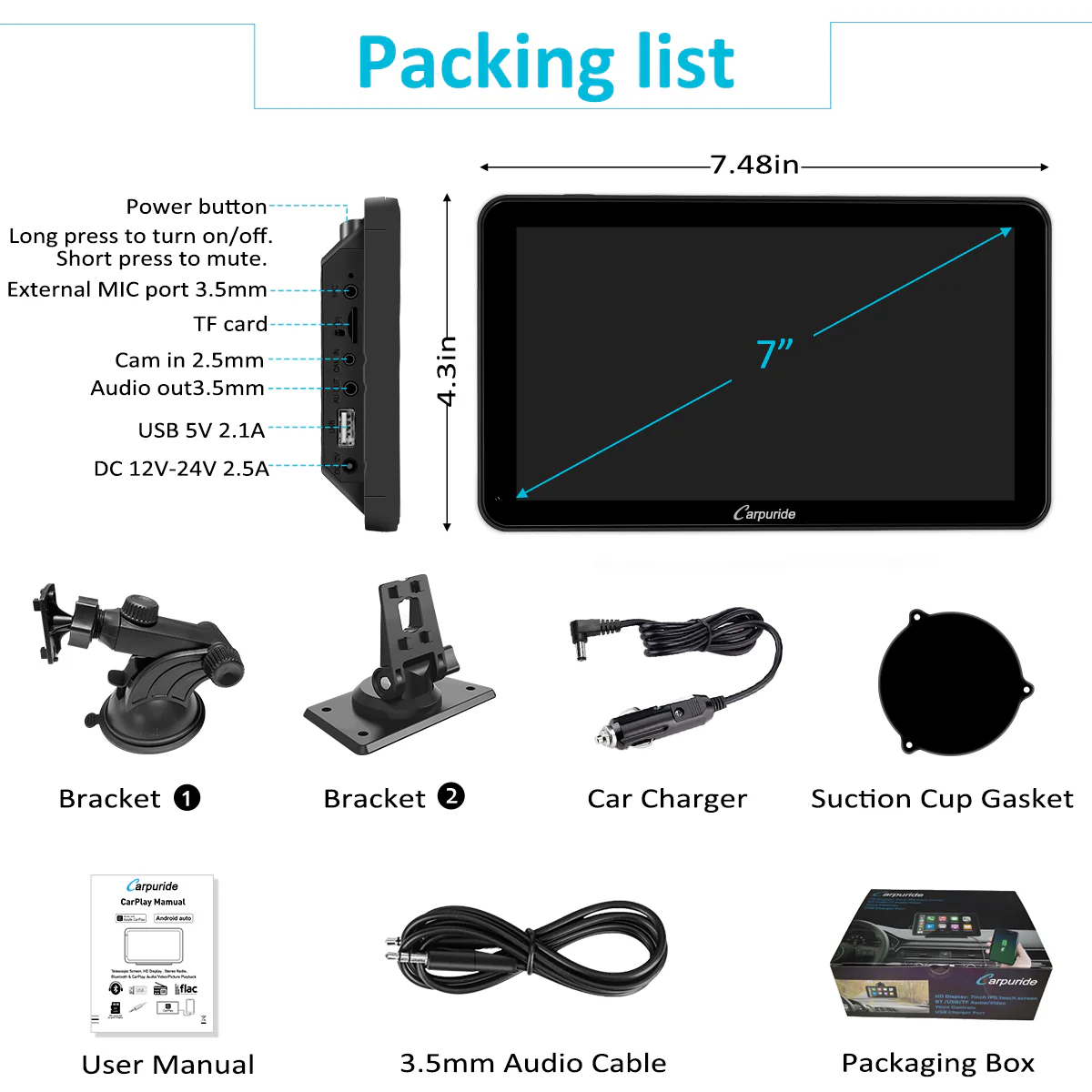 Car Stereo with Carplay/Android Auto, Plug and Play Quick Install, Suitable for All Cars, 7 Inch IPS Touch Screen, Multimedia Player with Bluetooth, Mirror Link, Google and Siri Assistant - Image 8