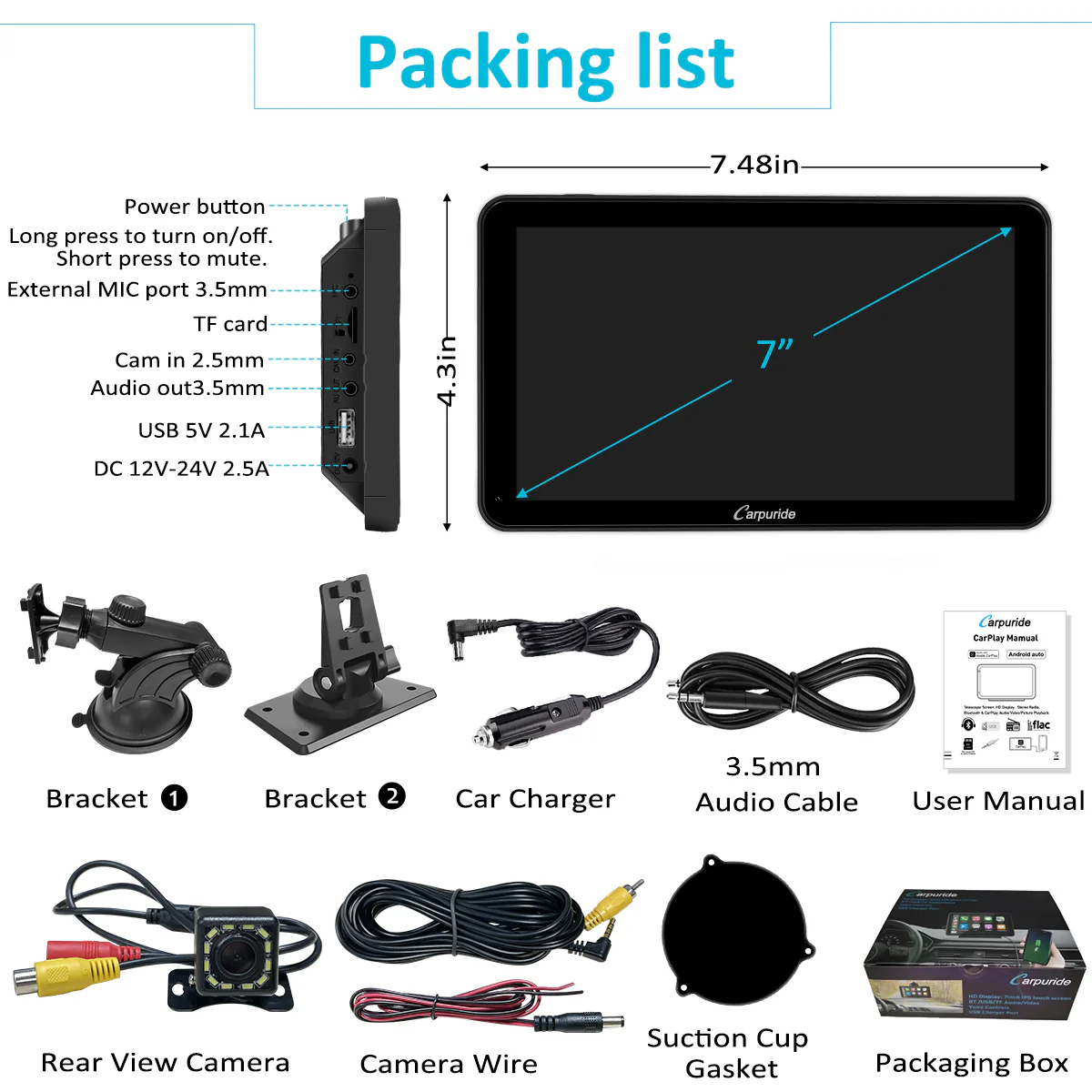 Car Stereo with Carplay/Android Auto, Plug and Play Quick Install, 7 Inch IPS Touch Screen, Multimedia Player with Bluetooth, Mirror Link, Google and Siri Assistant，Backup Camera - Image 9