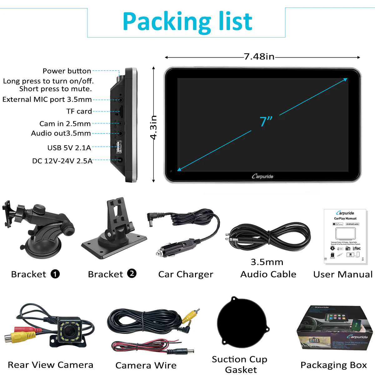 Car Stereo with Carplay/Android Auto, Plug and Play Quick Install, 7 Inch IPS Touch Screen, Multimedia Player with Bluetooth, Mirror Link, Google and Siri Assistant，Backup Camera,Silver Frame - Image 9