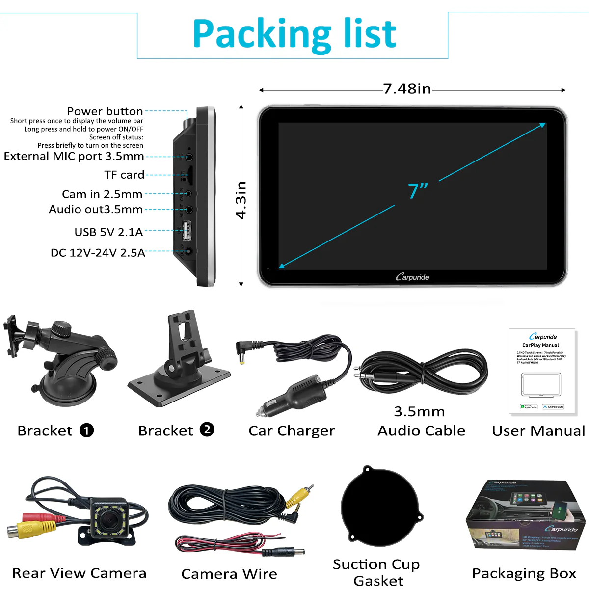 Car Stereo with Wireless Apple CarPlay&Android Auto,Plug and Play Quick Install, Suitable for All Cars, 7 Inch IPS Touch Screen, Multimedia Player with Bluetooth, Mirror Link, Backup Camera,Silver Frame - Image 8