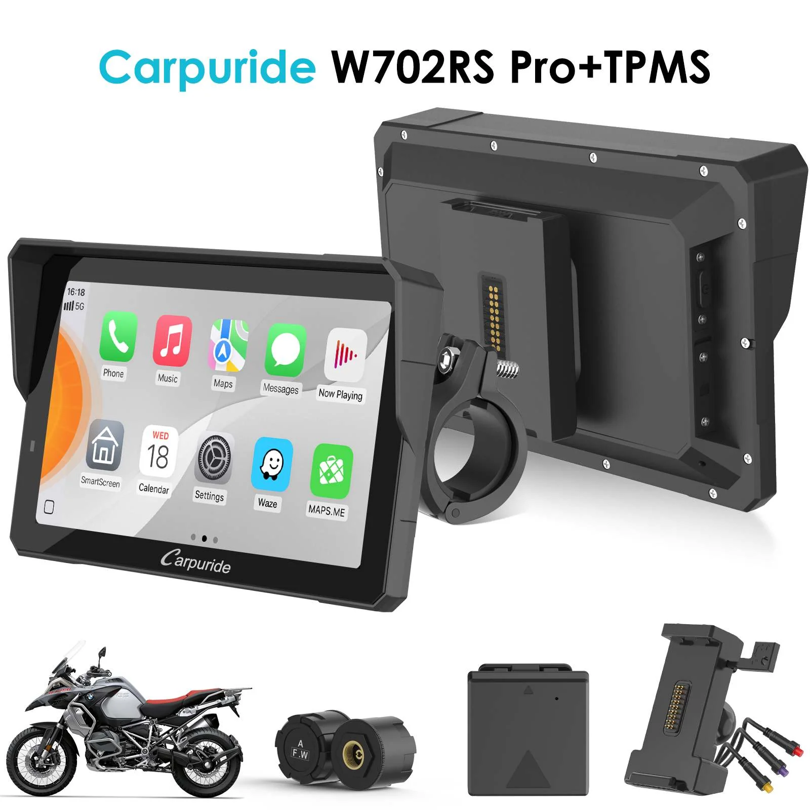 Carpuride 702RS Pro with Optional TPMS - Motorcycle CarPlay with Radar BSD & Plug-and-Play Bracket - Image 13