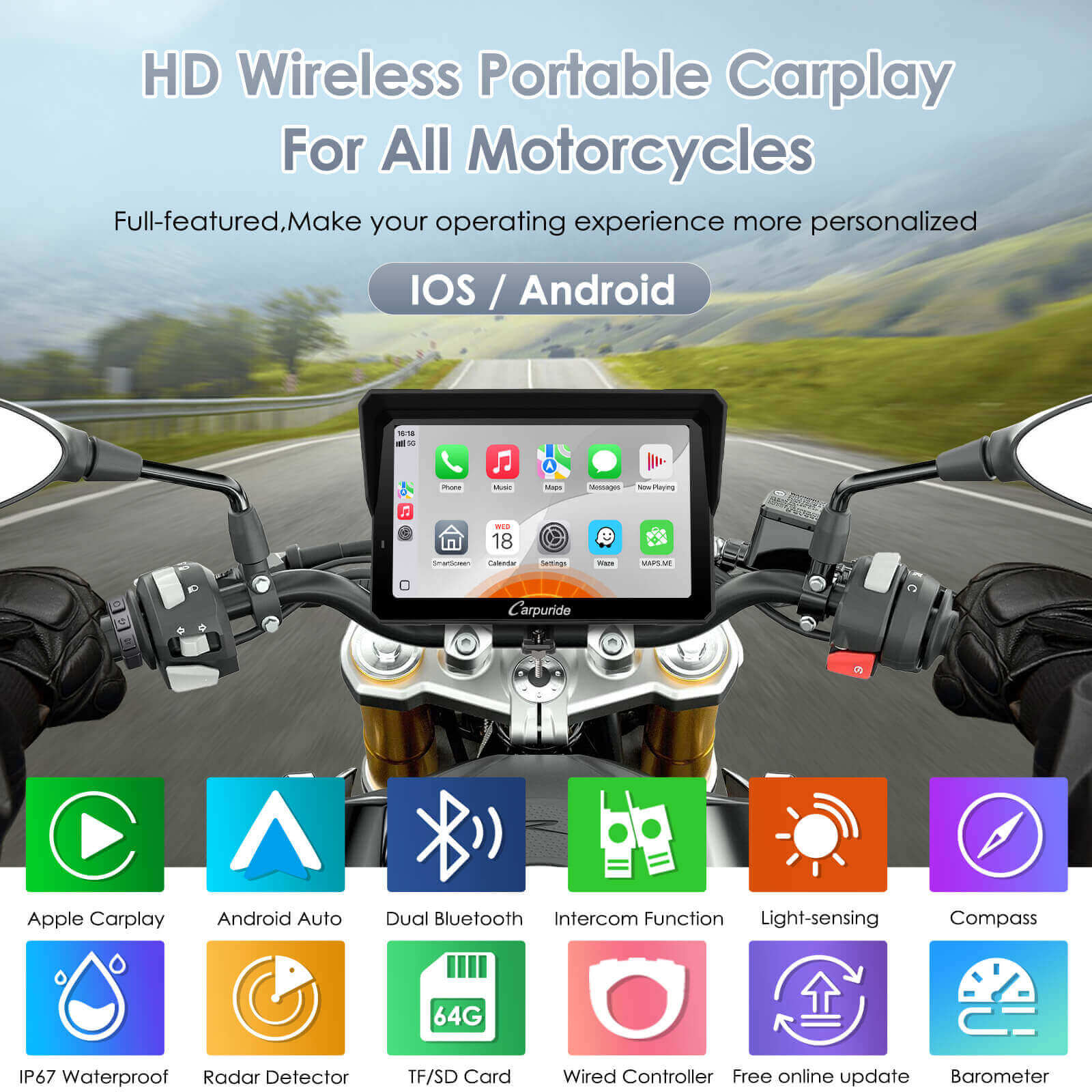 Carpuride 702RS Pro with Optional TPMS - Motorcycle CarPlay with Radar BSD & Plug-and-Play Bracket - Image 4
