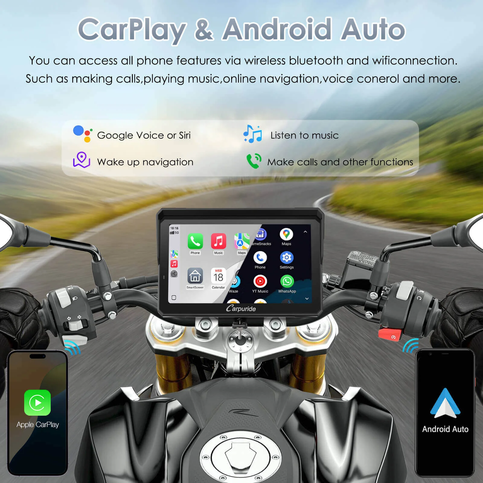 Carpuride 702RS Pro with Optional TPMS - Motorcycle CarPlay with Radar BSD & Plug-and-Play Bracket - Image 5