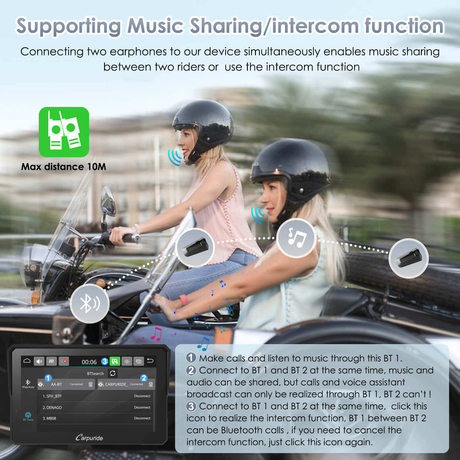 Carpuride 702RS Pro with Optional TPMS - Motorcycle CarPlay with Radar BSD & Plug-and-Play Bracket - Image 8