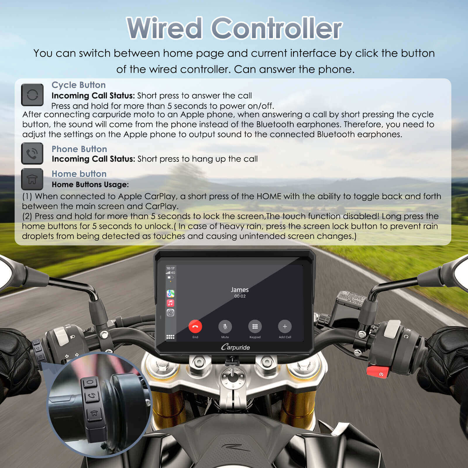 Carpuride 702RS Pro with Optional TPMS - Motorcycle CarPlay with Radar BSD & Plug-and-Play Bracket - Image 9