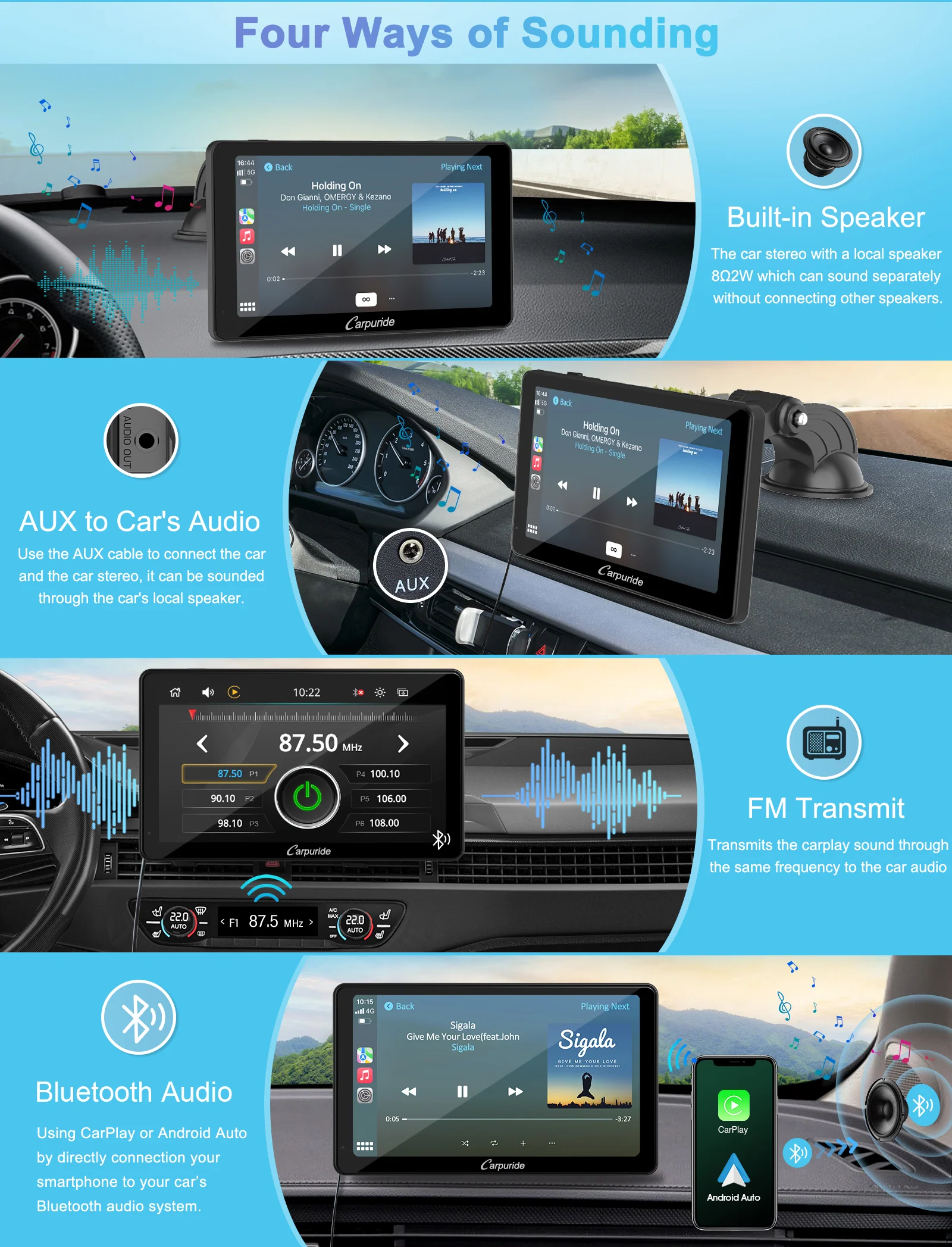 CARPURIDE C3 Portable Smart Multimedia Dashboard Console with Detachable Sunshade - Image 5