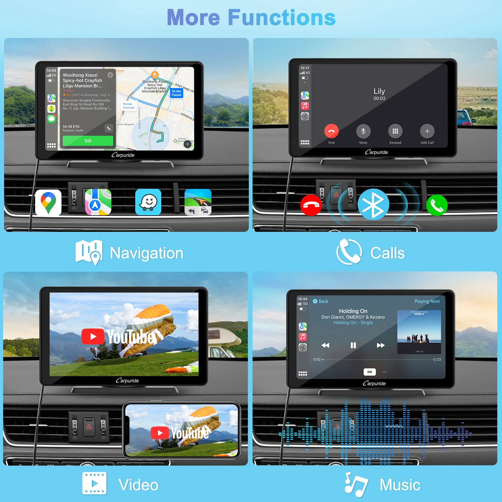 CARPURIDE C3 Portable Smart Multimedia Dashboard Console with Detachable Sunshade - Image 6