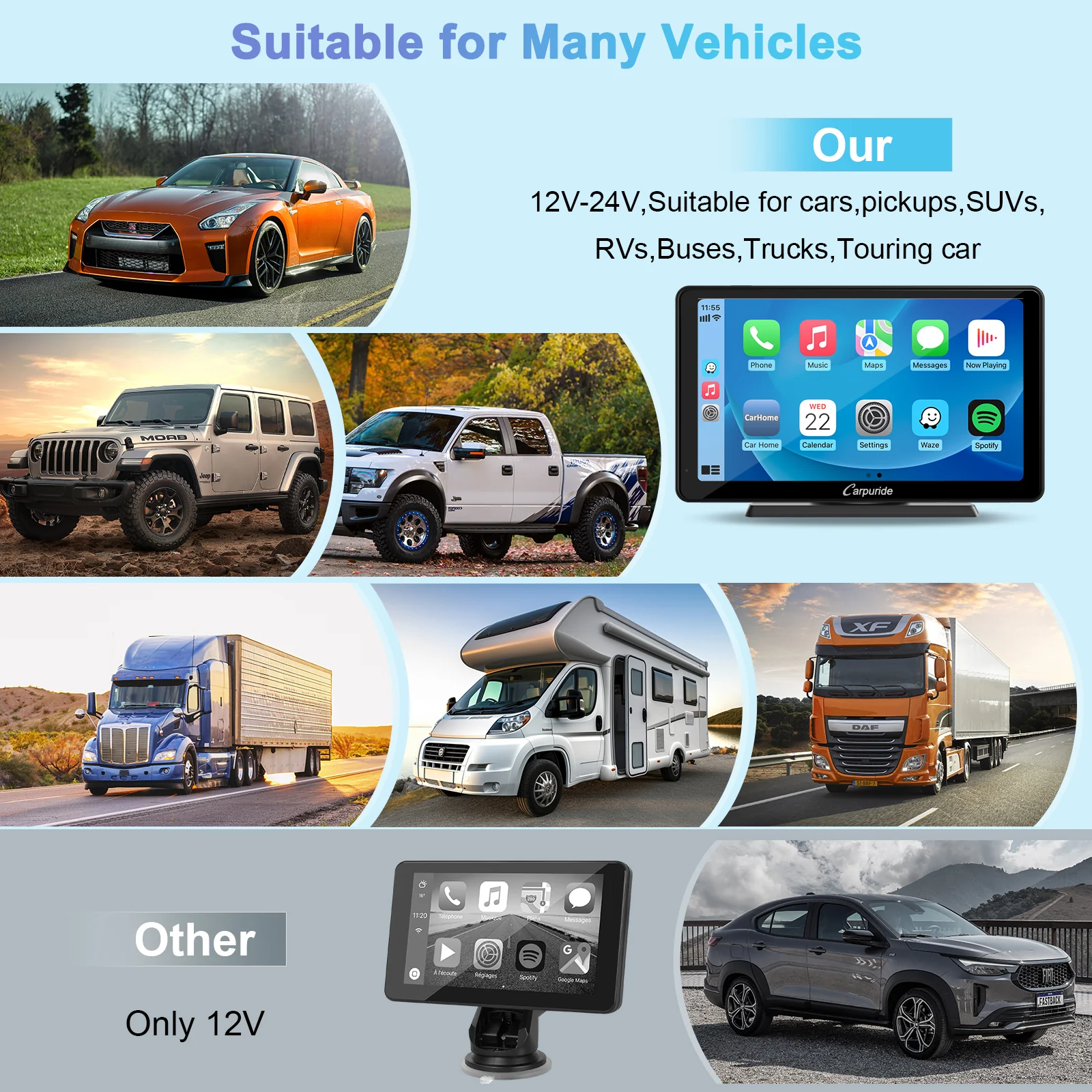 CARPURIDE C3 Portable Smart Multimedia Dashboard Console with Detachable Sunshade - Image 8