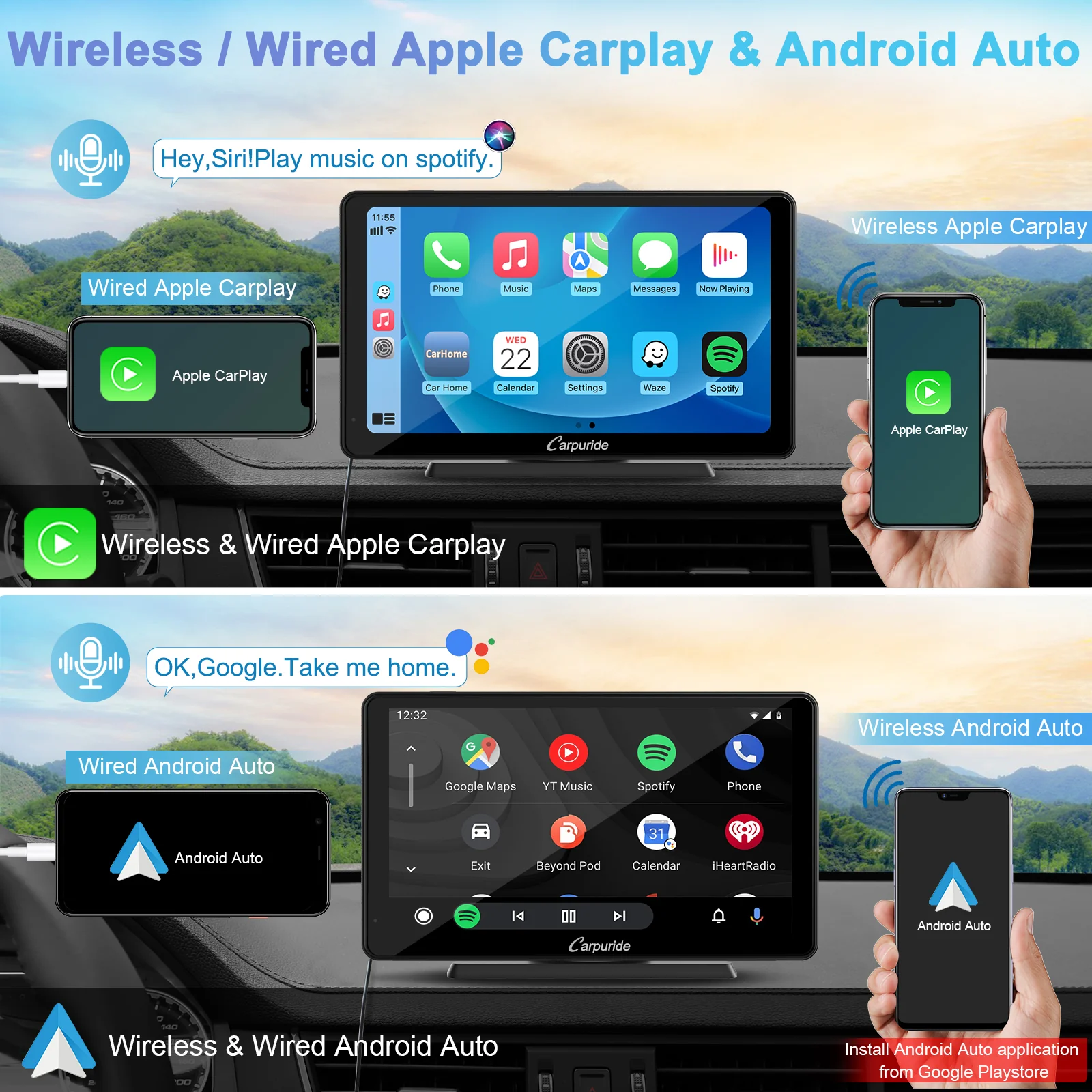 CARPURIDE C3 Portable Smart Multimedia Dashboard Console with Detachable Sunshade and Backup Camera - Image 2