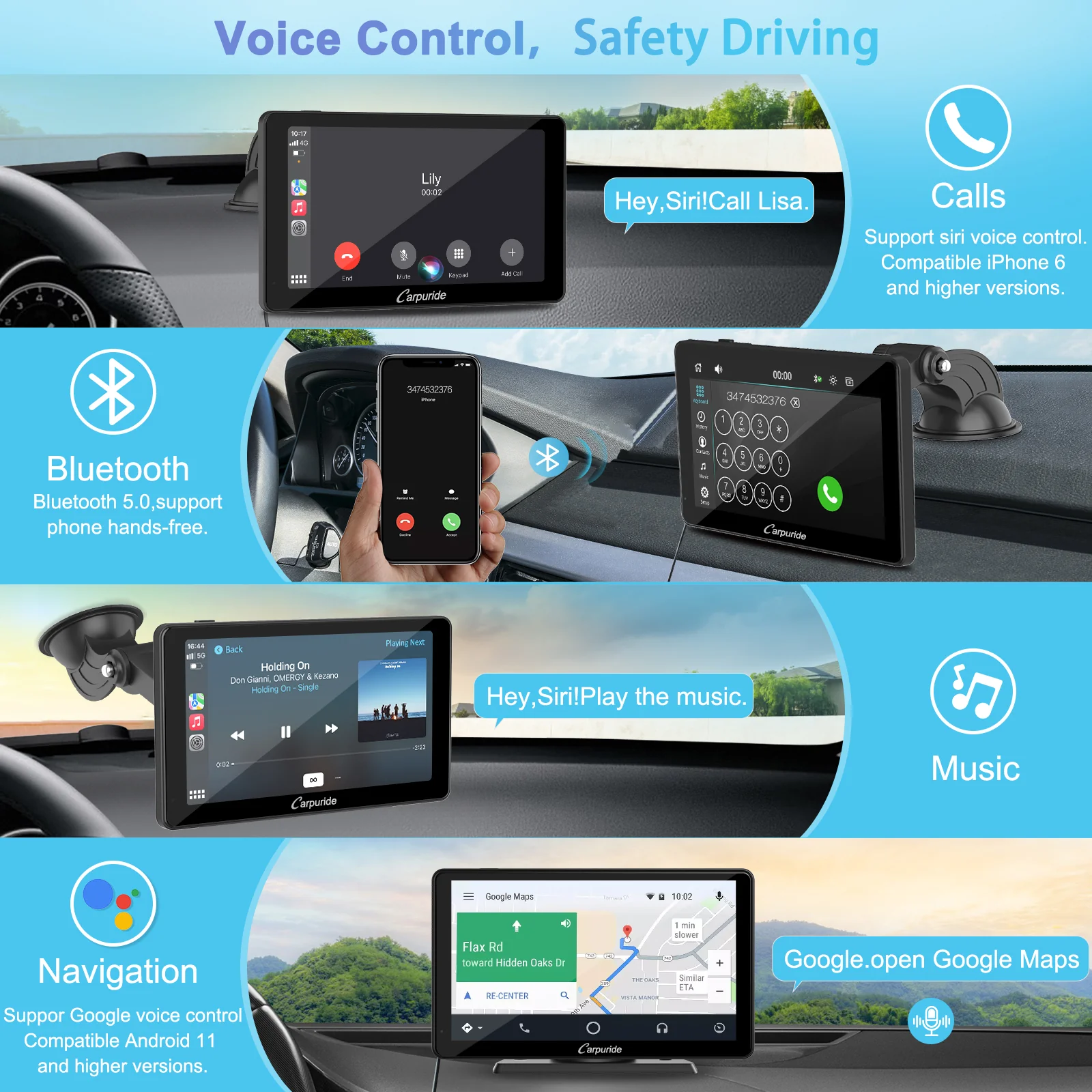 CARPURIDE C3 Portable Smart Multimedia Dashboard Console with Detachable Sunshade and Backup Camera - Image 3