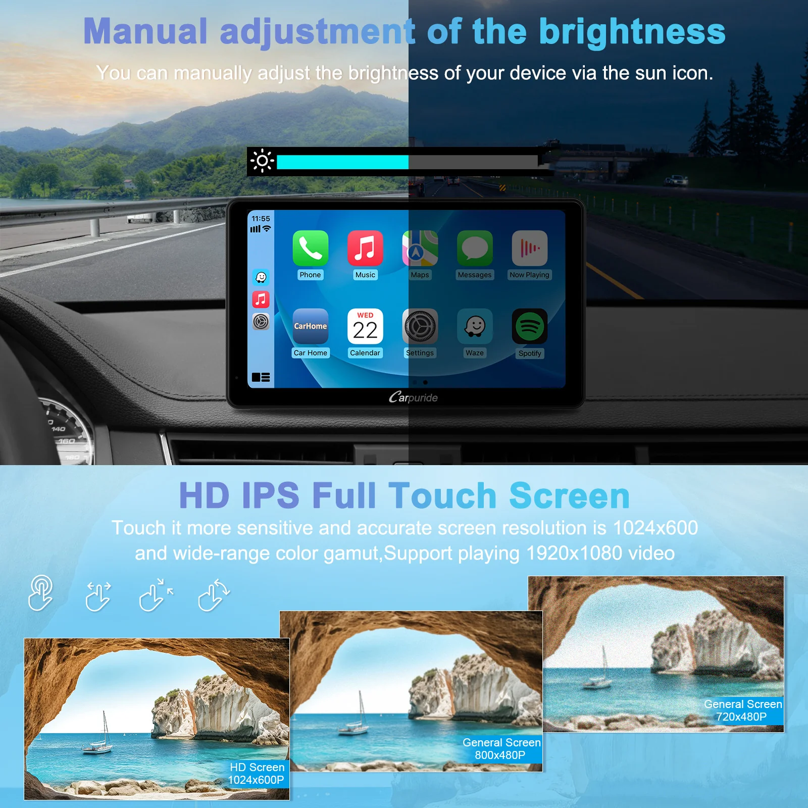 CARPURIDE C3 Portable Smart Multimedia Dashboard Console with Detachable Sunshade - Image 7