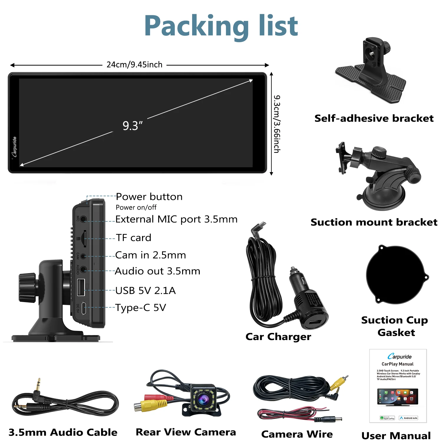 CARPURIDE C92 Portable Smart Multimedia Dashboard Console With Backup Camera - Image 13