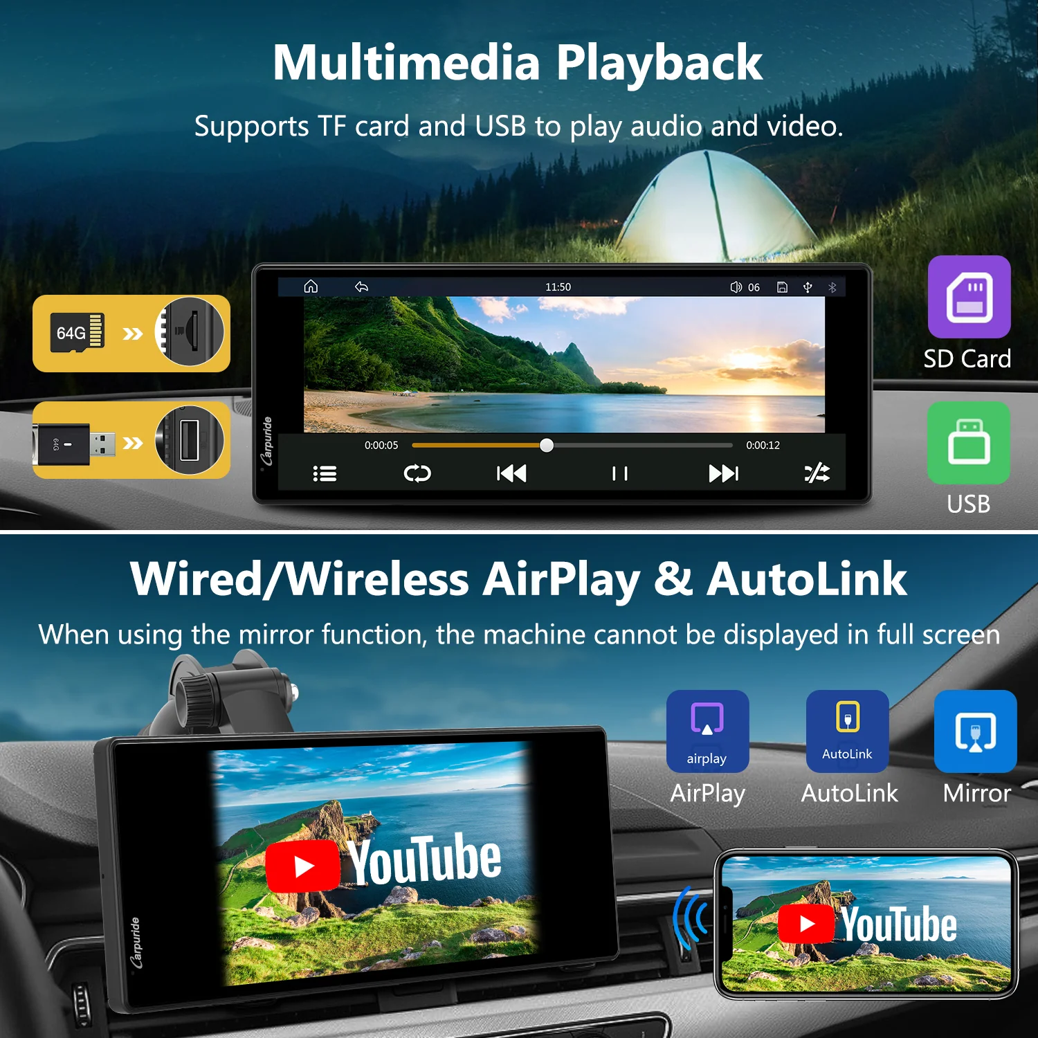 CARPURIDE C92 Portable Smart Multimedia Dashboard Console With Backup Camera - Image 6