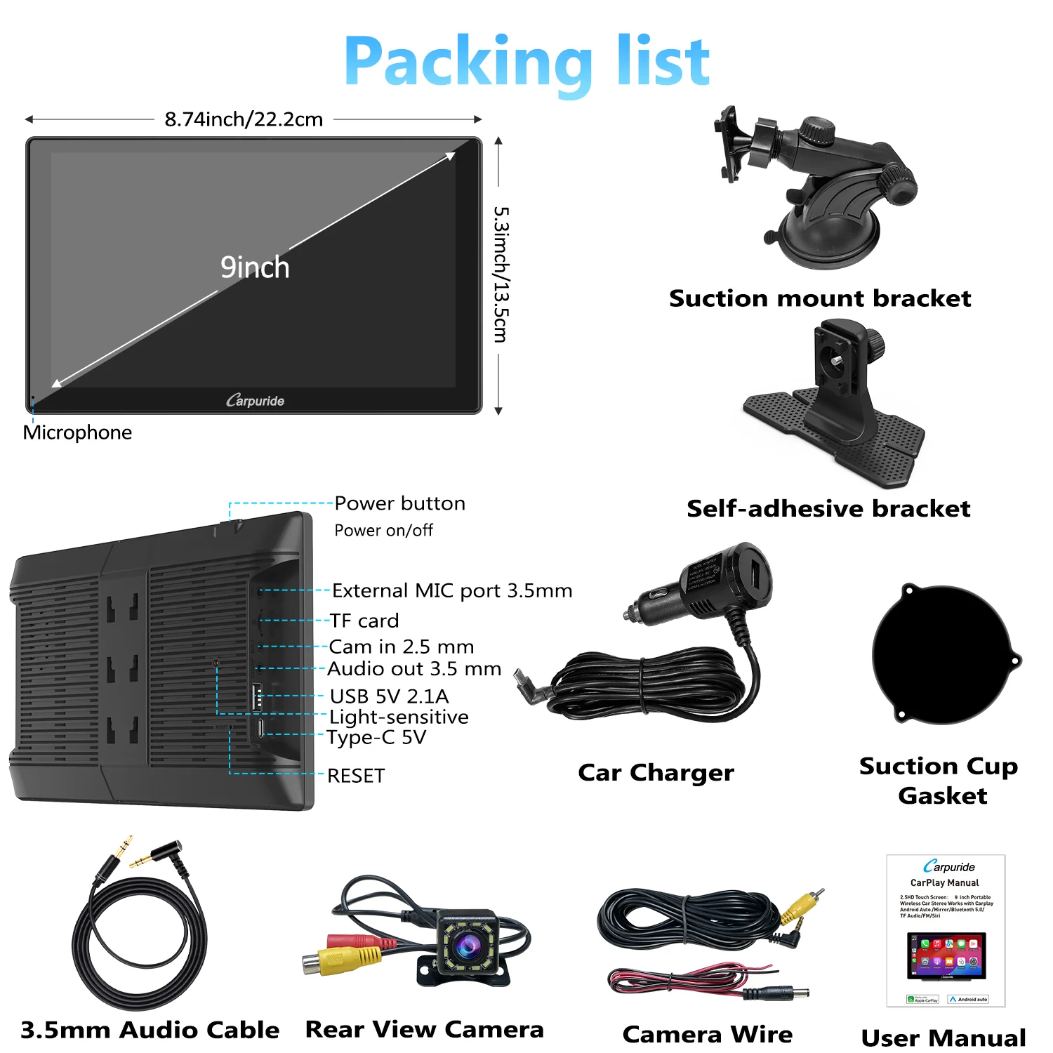 CARPURIDE C98 Portable Smart Multimedia Dashboard Console With Backup Camera - Image 11