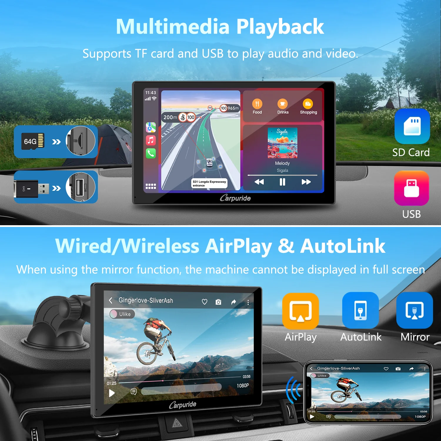 CARPURIDE C98 Portable Smart Multimedia Dashboard Console - Image 5