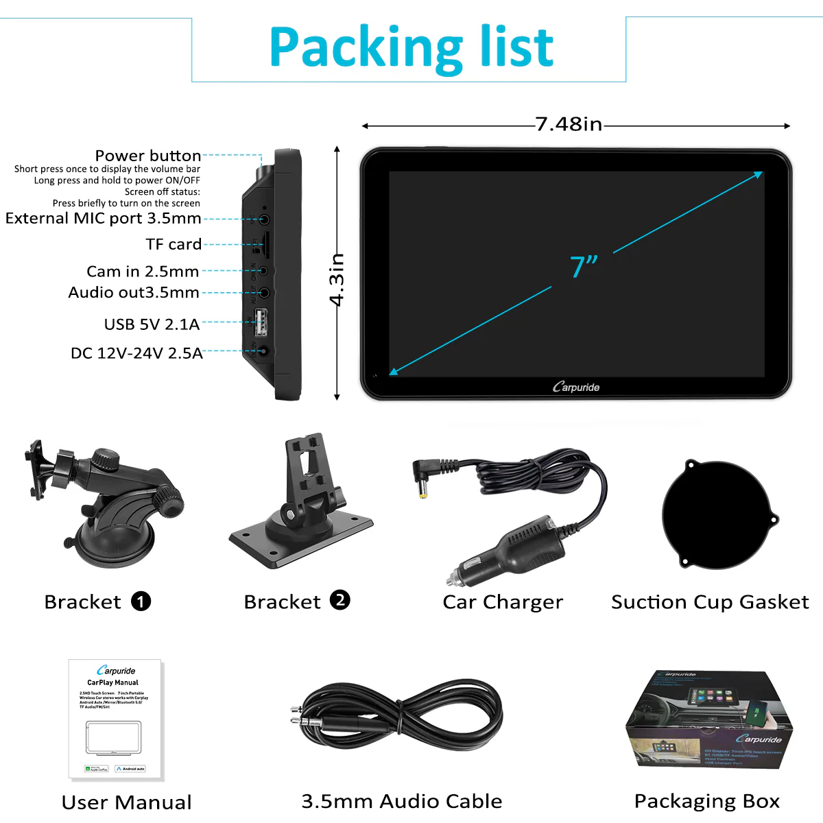 CARPURIDE W701 Car Stereo with Wireless Apple CarPlay&Android Auto, 7" IPS Touch Screen, Multimedia Bluetooth Navigation Dashboard Console with Mirror Link, Google, and Siri Assistant - Image 7