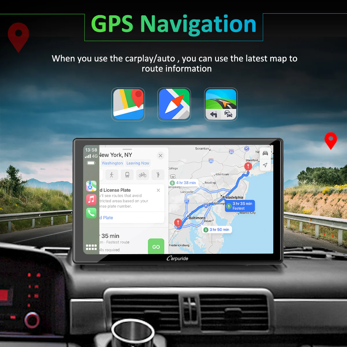 CARPURIDE Car Stereo with Wireless Apple CarPlay&Android Auto, Dual 4Ω3W speakers, 9" IPS Touchscreen Car Radio Receiver with Mirror Link/Bluetooth/Google/Siri/WiFi/GPS Navigation/Light-sensing/EQ effect,Backup Camera - Image 3