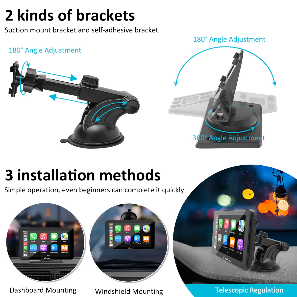 CARPURIDE Car Stereo with Wireless Apple CarPlay&Android Auto,Plug and Play Quick Install, Suitable for All Cars, 7 Inch IPS Touch Screen, Multimedia Player with Bluetooth, Mirror Link, Backup Camera - Image 5