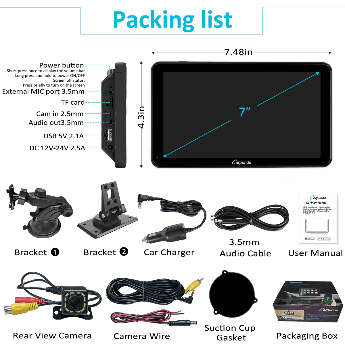 CARPURIDE Car Stereo with Wireless Apple CarPlay&Android Auto,Plug and Play Quick Install, Suitable for All Cars, 7 Inch IPS Touch Screen, Multimedia Player with Bluetooth, Mirror Link, Backup Camera - Image 8