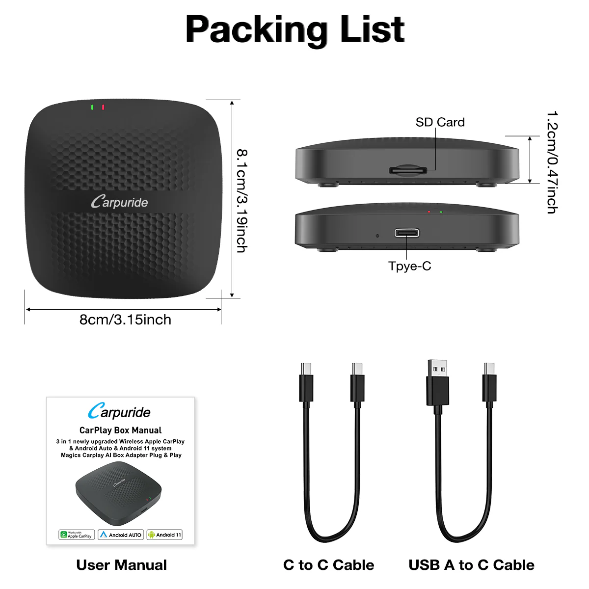 CARPURIDE H01 3 in 1 Android 11.0 Internet AI Box - Wireless Apple Carplay&Android Auto Adapter - Image 10