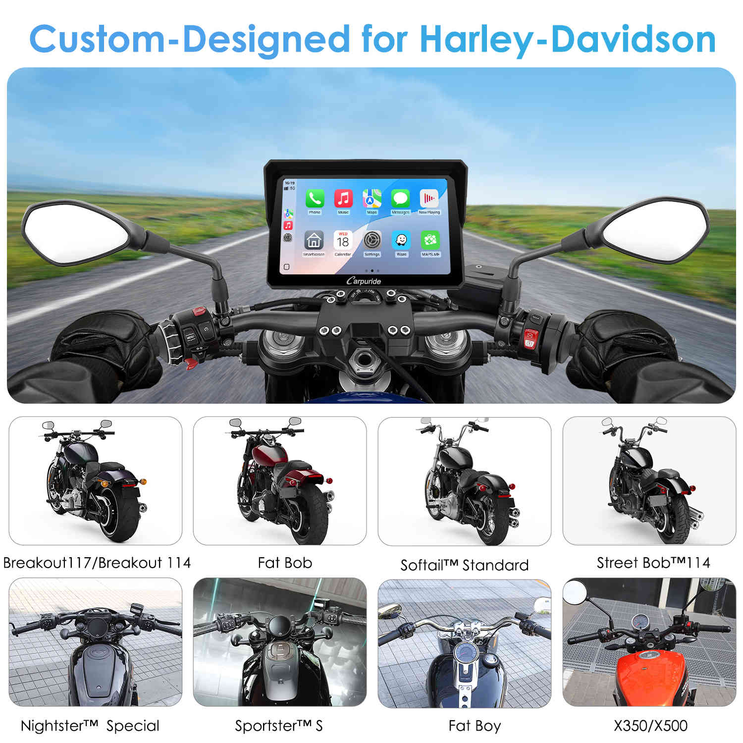 Carpuride W702H/W502H Harley-Compatible Stereo & Mount System - Image 4