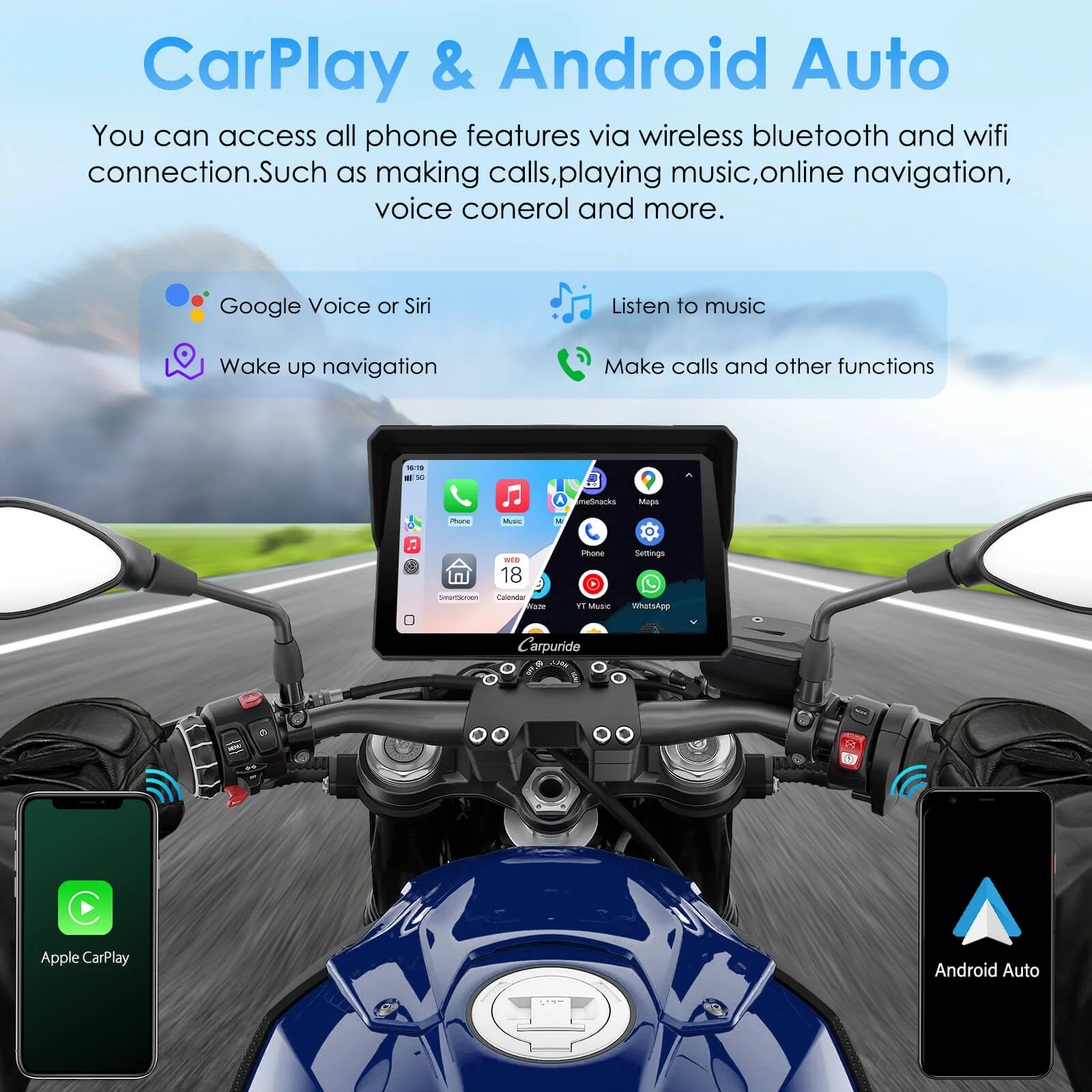 Carpuride W702H/W502H Harley-Compatible Stereo & Mount System - Image 6