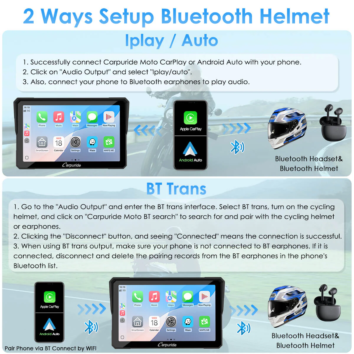 Carpuride W702H/W502H Harley-Compatible Stereo & Mount System - Image 8