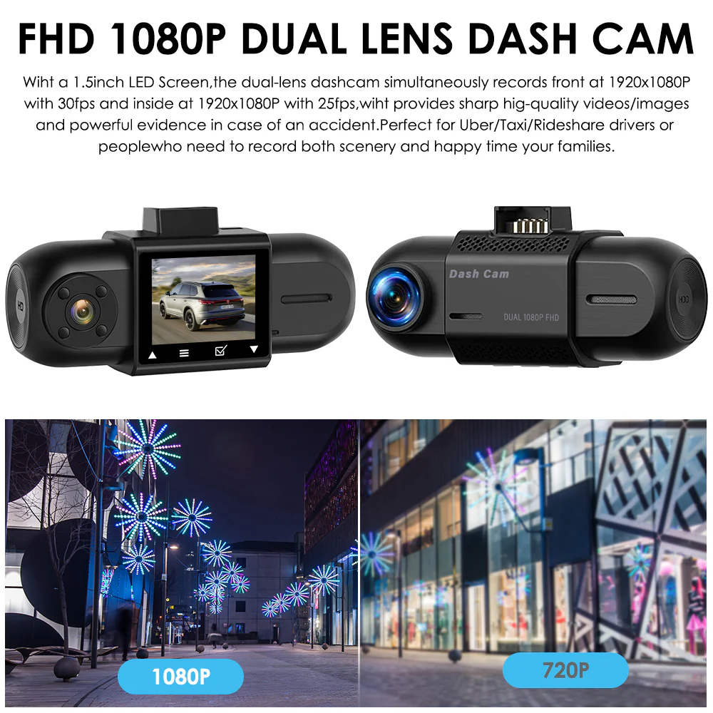 CARPURIDE M8, 1.5 Inch Led Screen, FHD 1080P Dual Lens Dash Camera - Image 3