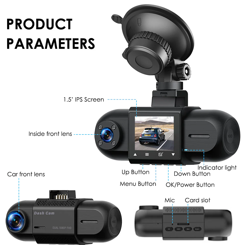 CARPURIDE M8, 1.5 Inch Led Screen, FHD 1080P Dual Lens Dash Camera - Image 6