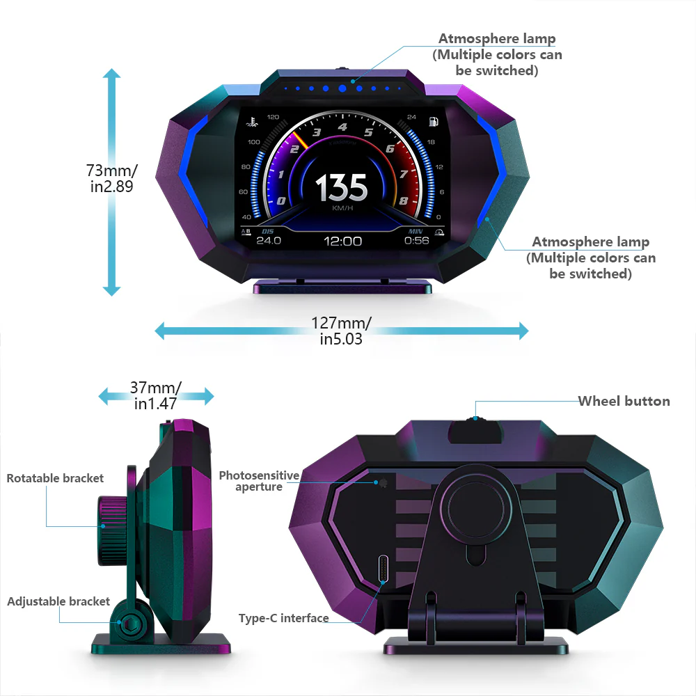 Carpuride P24 Newest Head-Up Display OBD2+GPS Smart Car HUD Gauge Digital Odometer - Image 10