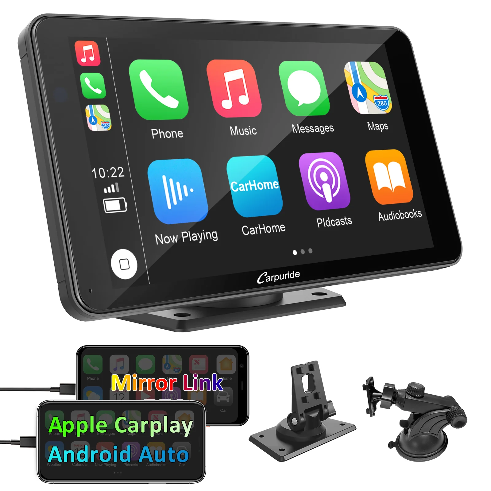 Carpuride Portable Wired CarPlay - Apple CarPlay/Android Auto /7"IPS Touch Screen/ Multimedia Bluetooth Navigation Dashboard Console - Image 2