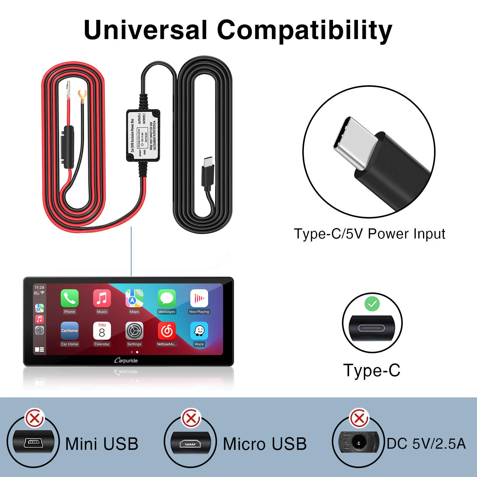 CARPURIDE Type-C 12V - 24V to 5V/2A Max Car Charger Cable kit - Image 2