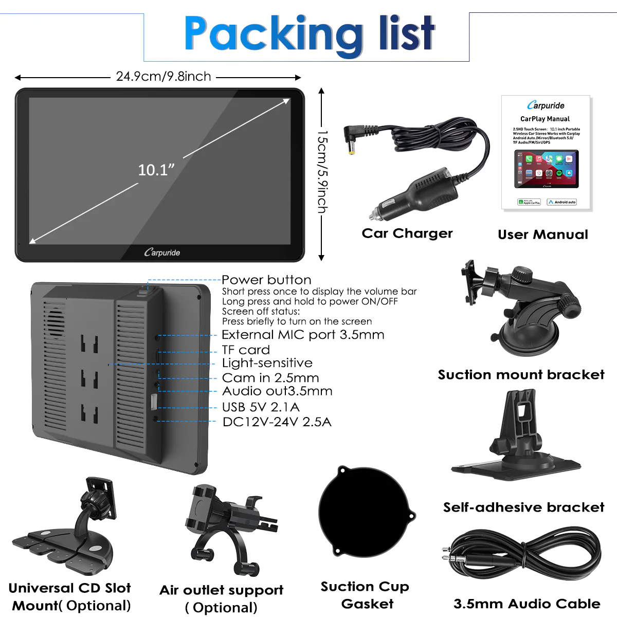 CARPURIDE W101 Portable Smart Multimedia Dashboard Console Suitable for Larger Vehicles - Image 10