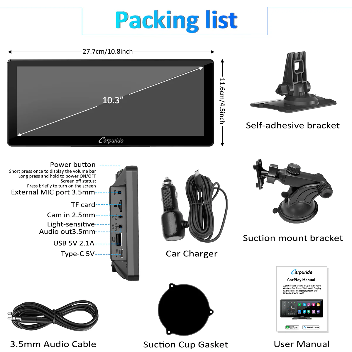 CARPURIDE W103 Portable Smart Multimedia Dashboard Console - Image 8