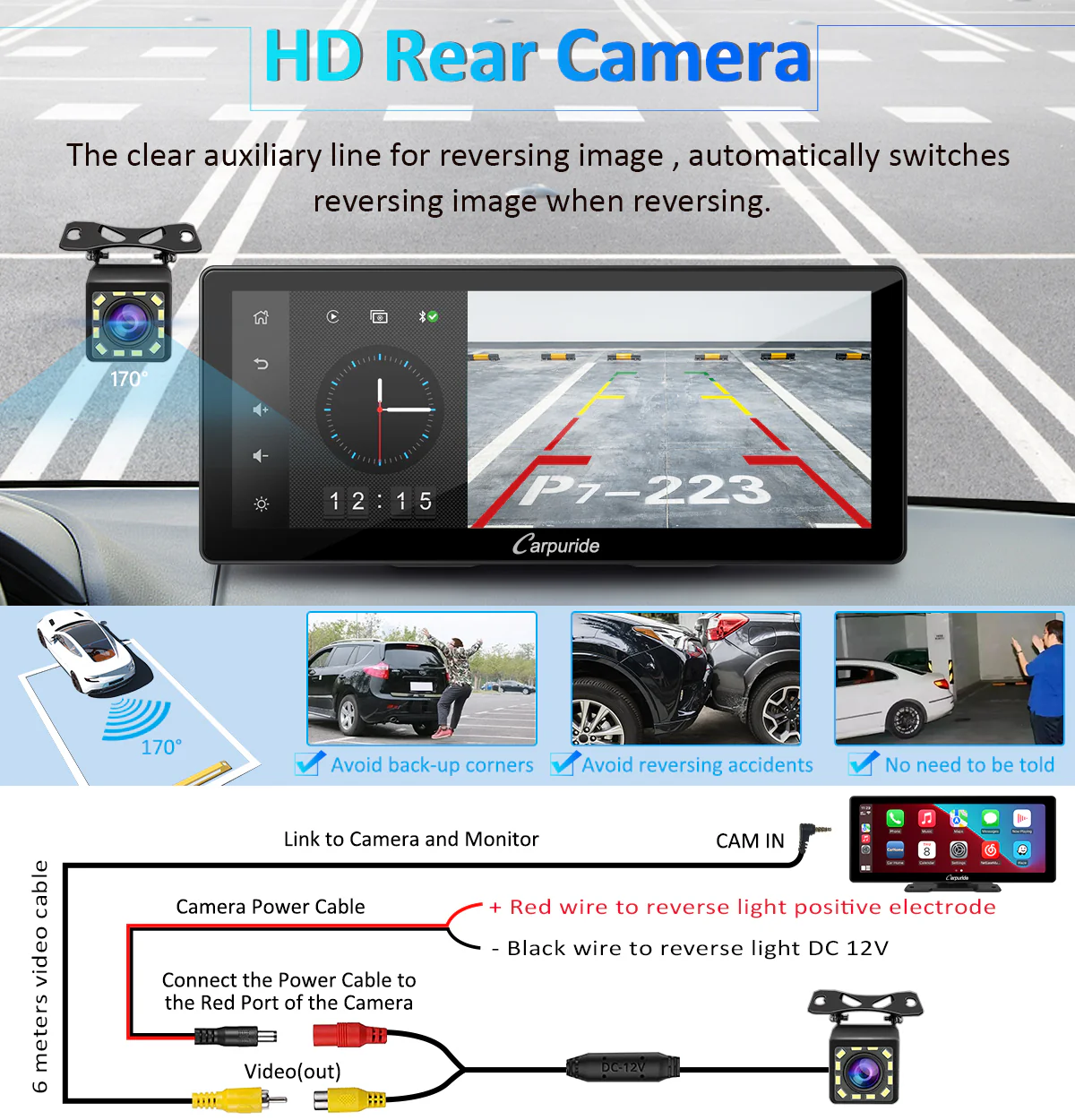CARPURIDE W103 Portable Smart Multimedia Dashboard Console With Backup Camera - Image 8