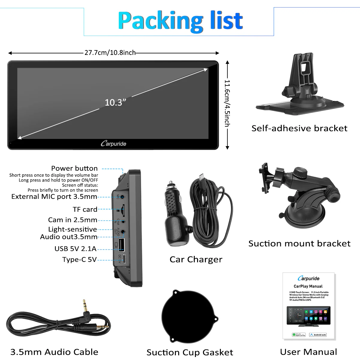 CARPURIDE W103 Pro Portable Smart Multimedia Dual Bluetooth Dashboard Console - Image 10