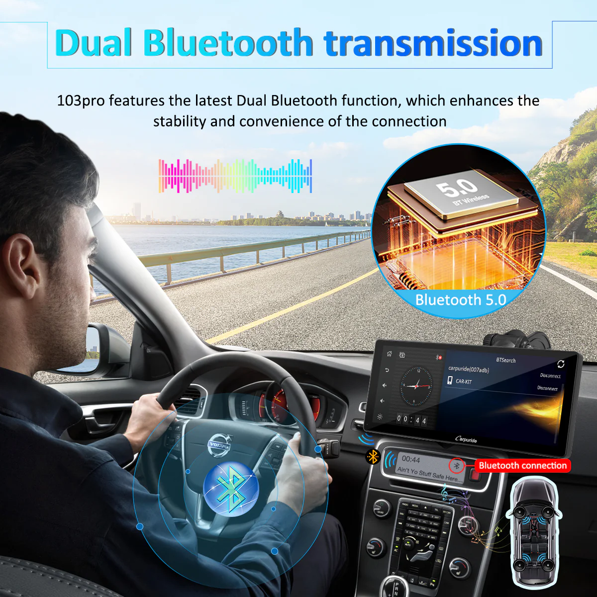 CARPURIDE W103 Pro Portable Smart Multimedia Dual Bluetooth Dashboard Console - Image 5