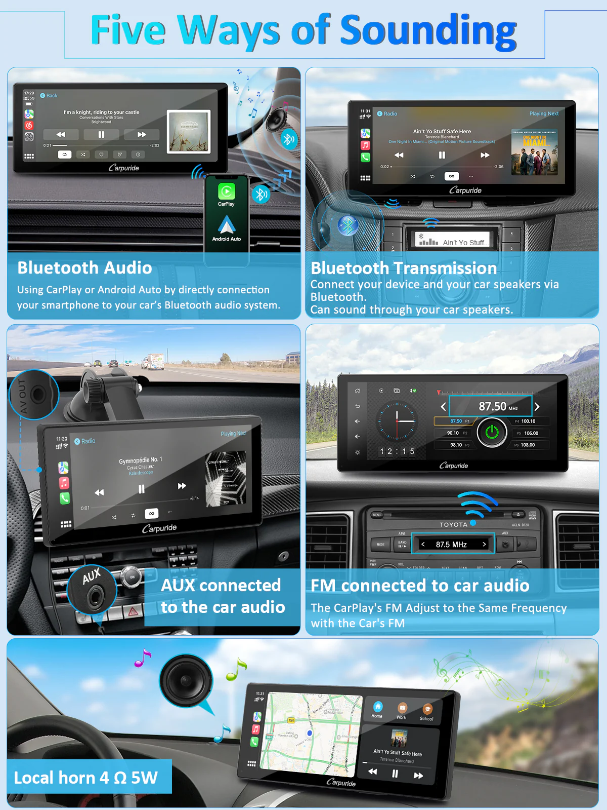 CARPURIDE W103 Pro Portable Smart Multimedia Dual Bluetooth Dashboard Console - Image 6