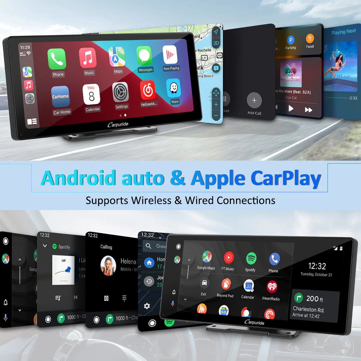 CARPURIDE W103 Pro Portable Smart Multimedia Dual Bluetooth Dashboard Console With Backup Camera - Image 2