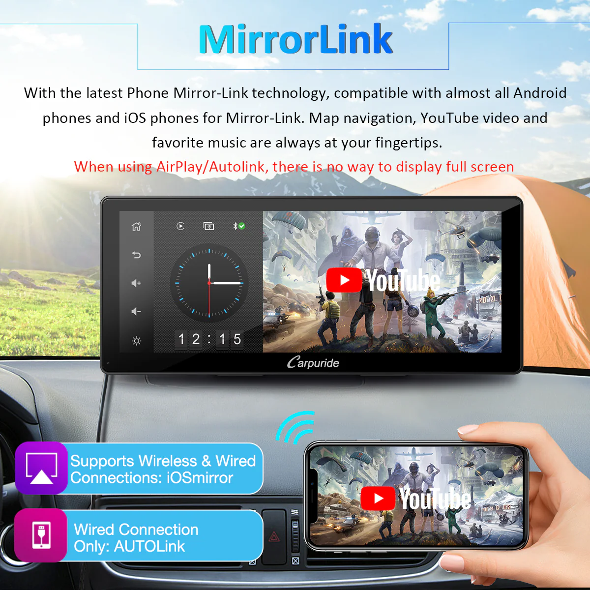 CARPURIDE W103 Pro Portable Smart Multimedia Dual Bluetooth Dashboard Console With Backup Camera - Image 7