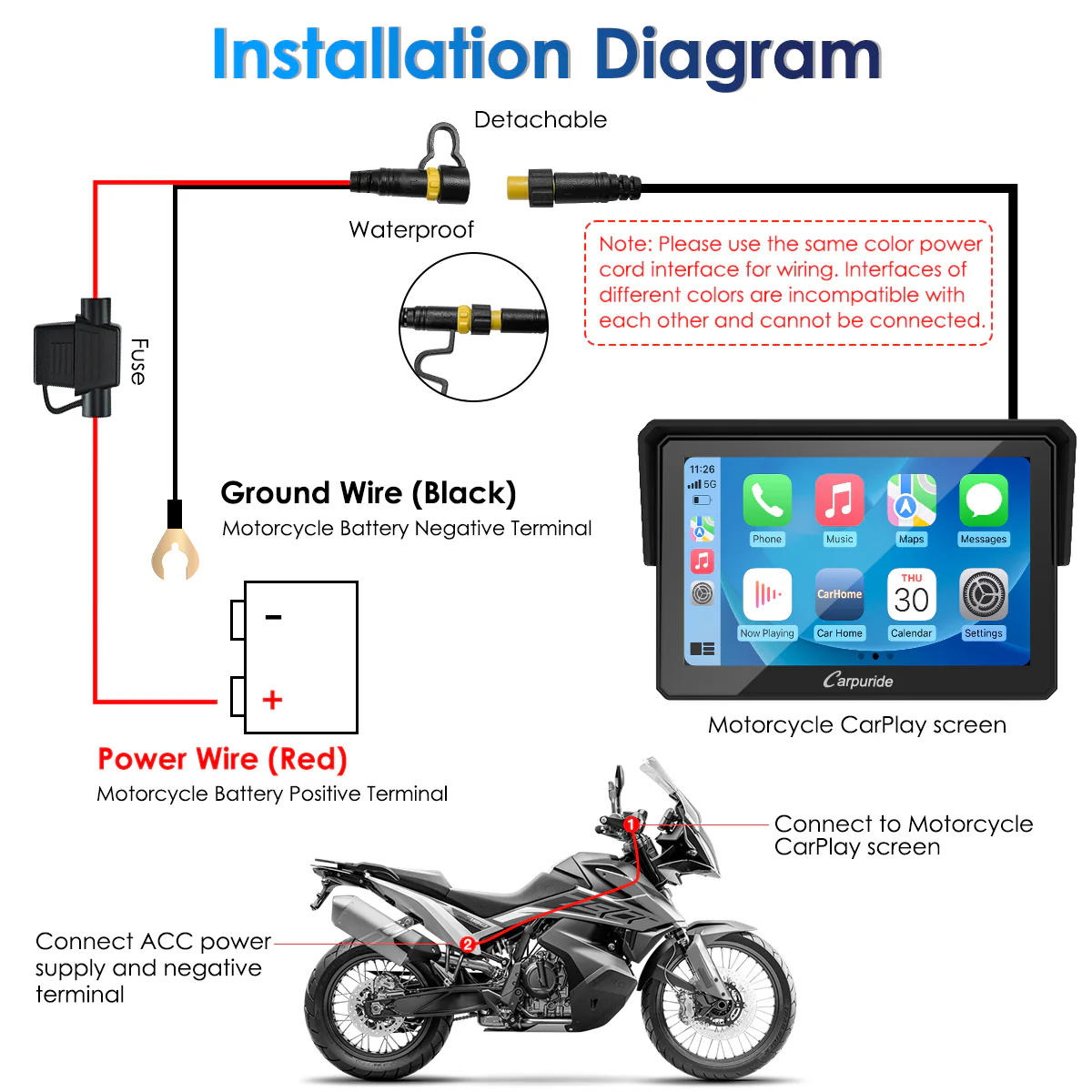 Carpuride W502 Wireless Portable Dual Bluetooth Waterproof IP67 Motorcycle Stereo - Image 10