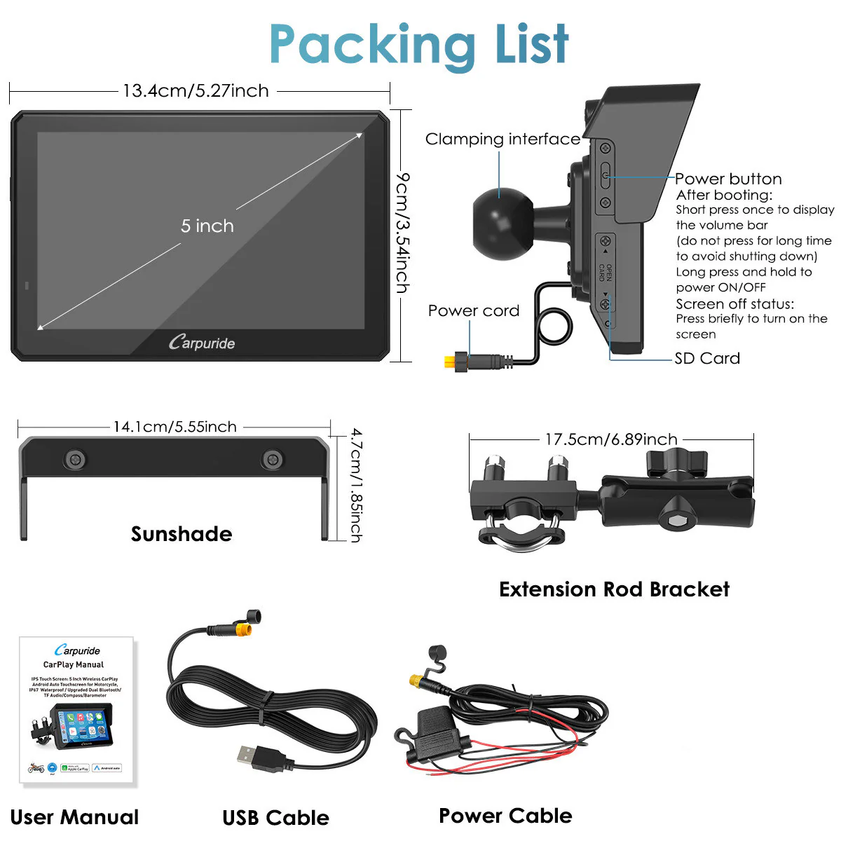 Carpuride W502 Wireless Portable Dual Bluetooth Waterproof IP67 Motorcycle Stereo - Image 11