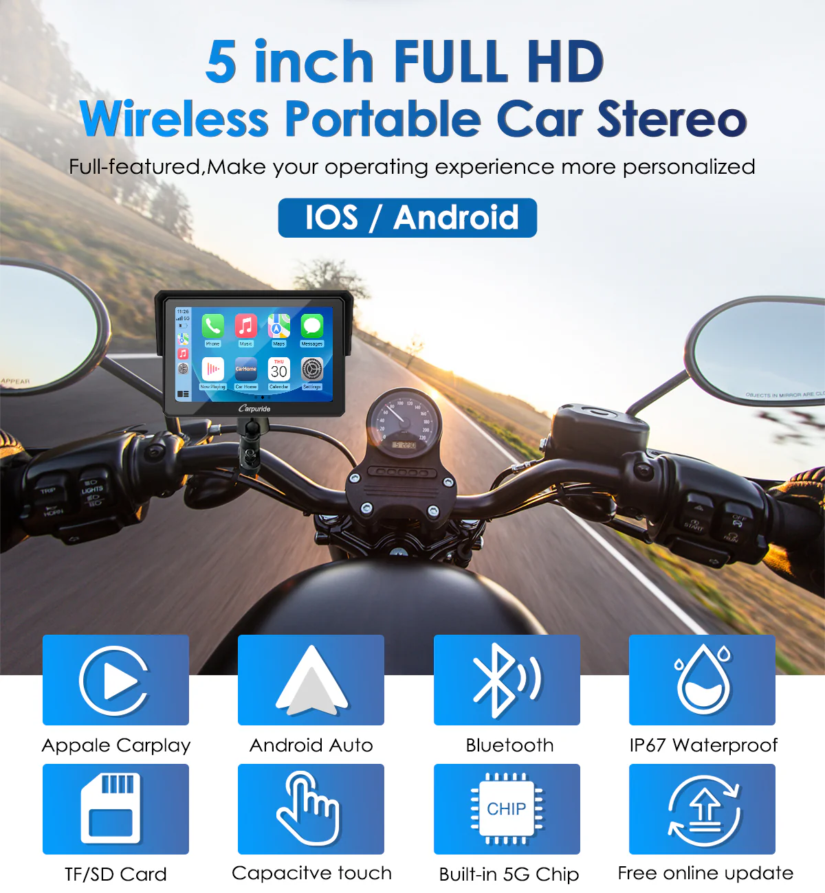 Carpuride W502 Wireless Portable Dual Bluetooth Waterproof IP67 Motorcycle Stereo - Image 2