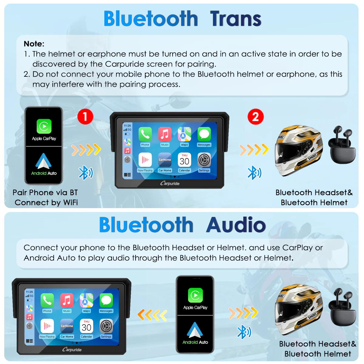 Carpuride W502 Wireless Portable Dual Bluetooth Waterproof IP67 Motorcycle Stereo - Image 3