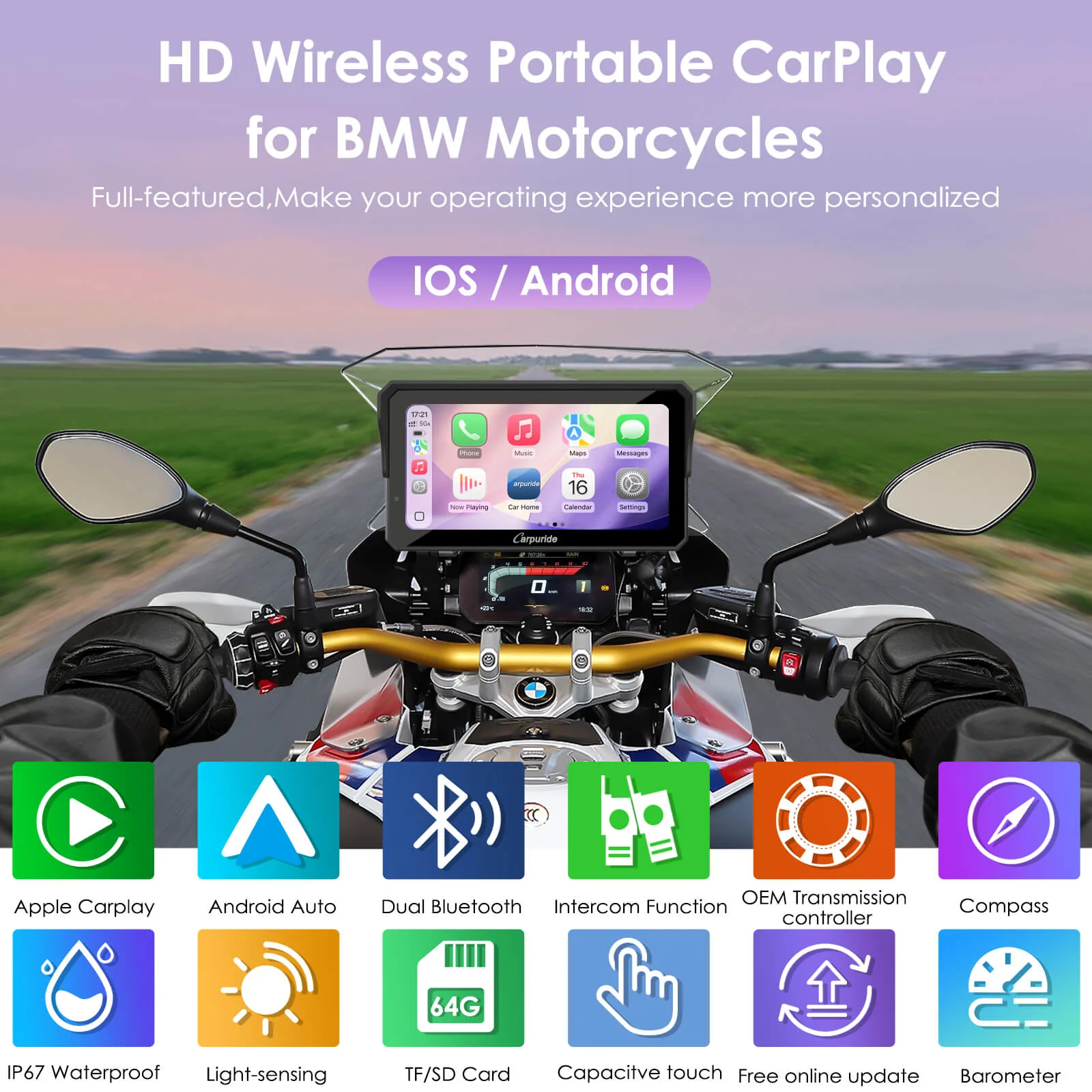 Carpuride W602BS 6" Motorcycle Stereo-Designed for BMW Motorcycle Compatible with Wonder Wheel Control - Image 3