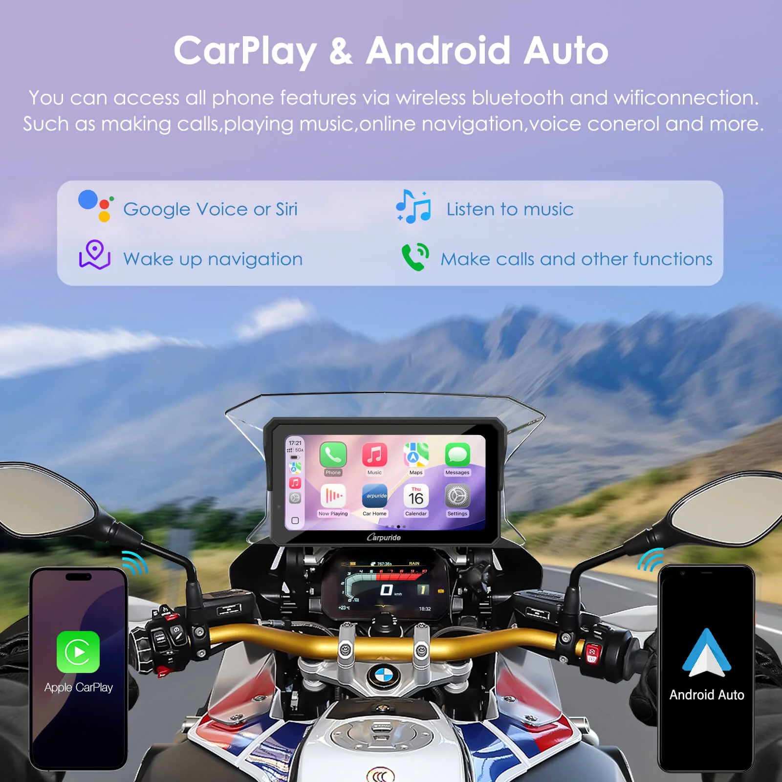 Carpuride W602BS 6" Motorcycle Stereo-Designed for BMW Motorcycle Compatible with Wonder Wheel Control - Image 4