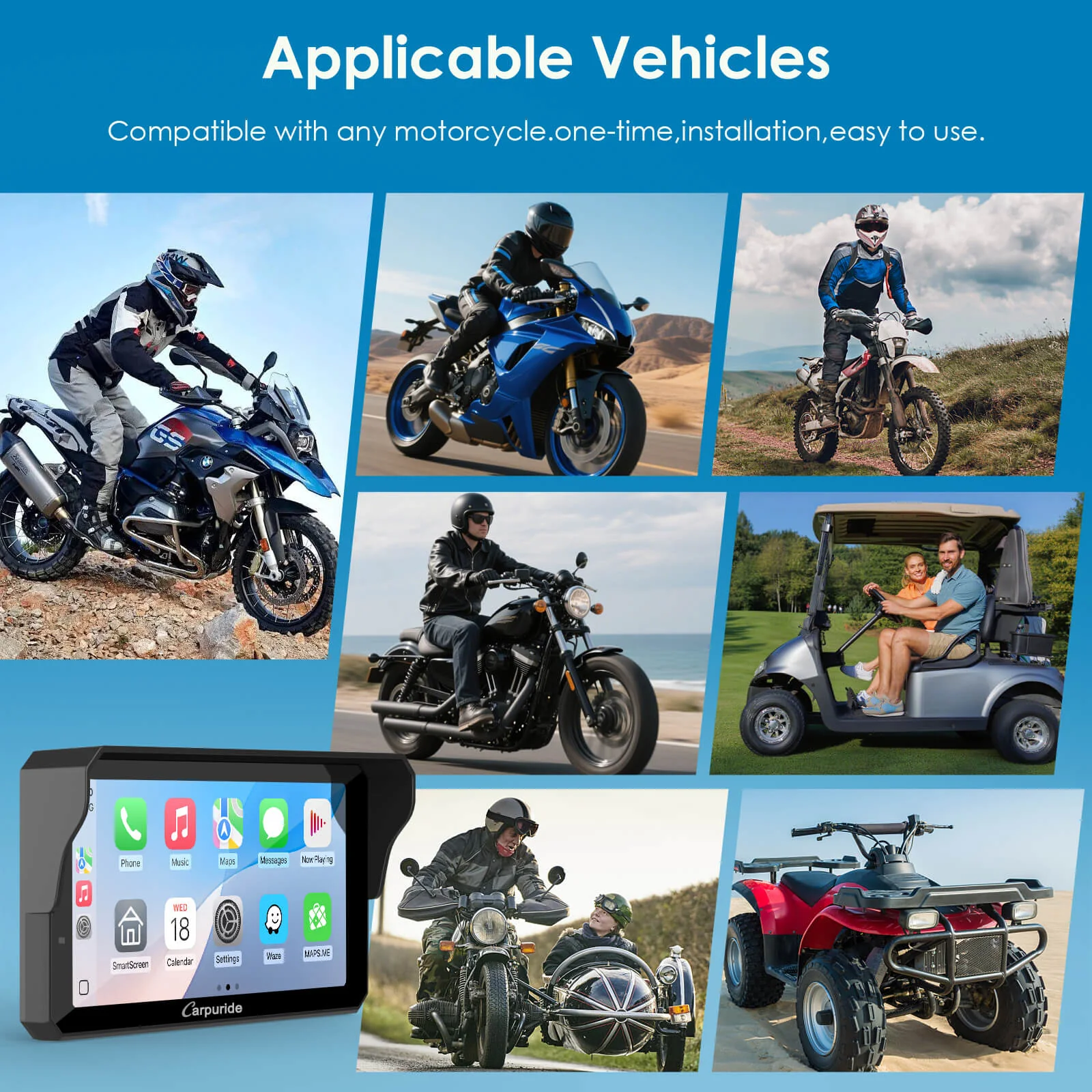 Carpuride W602S Pro with Optional TPMS | 6-Inch Motorcycle CarPlay  | Plug-and-Play BM05 Bracket with Type-C Port - Image 12