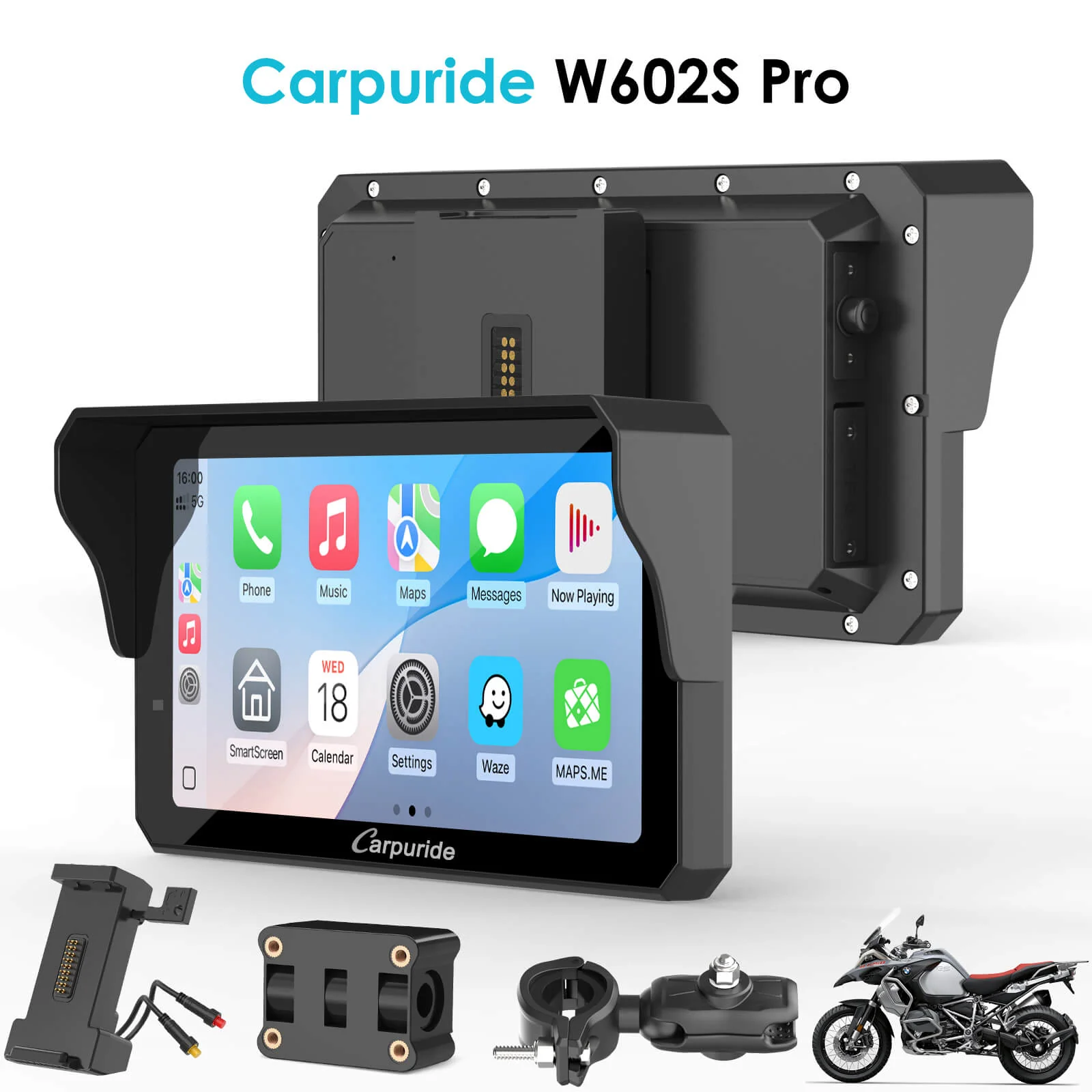Carpuride W602S Pro with Optional TPMS | 6-Inch Motorcycle CarPlay  | Plug-and-Play BM05 Bracket with Type-C Port - Image 15