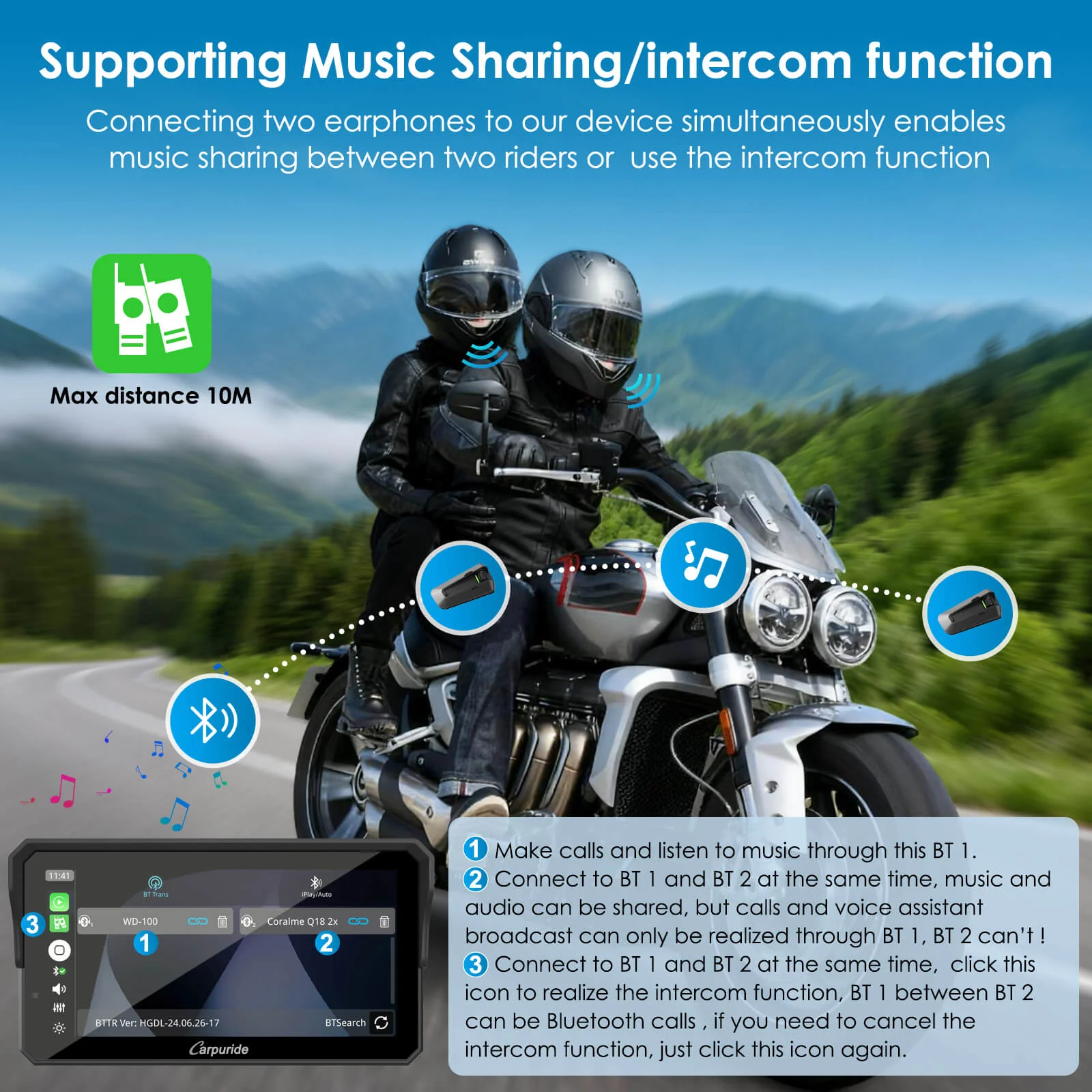 Carpuride W602S Pro with Optional TPMS | 6-Inch Motorcycle CarPlay  | Plug-and-Play BM05 Bracket with Type-C Port - Image 6