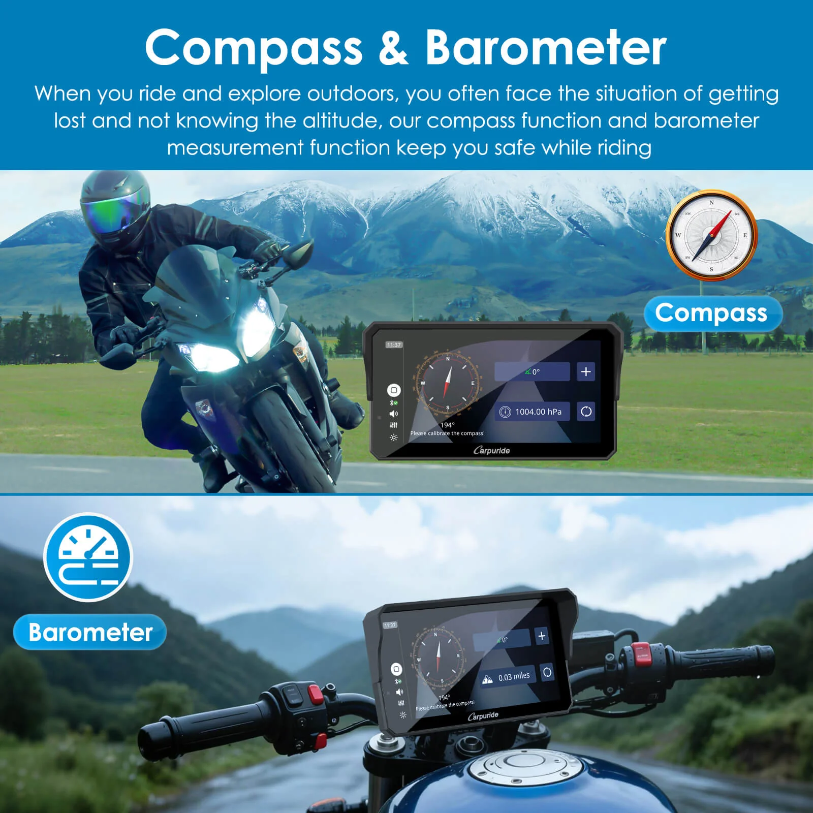 Carpuride W602S Pro with Optional TPMS | 6-Inch Motorcycle CarPlay  | Plug-and-Play BM05 Bracket with Type-C Port - Image 7